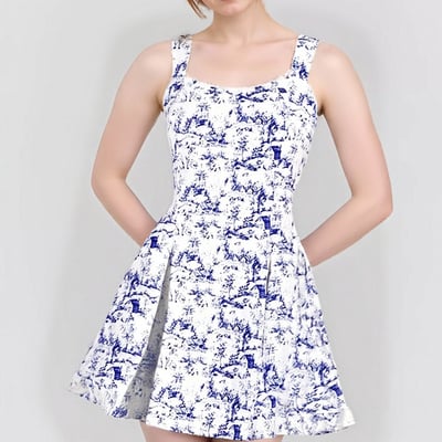 Printed sexy halter backless waisted dress with fresh temperament