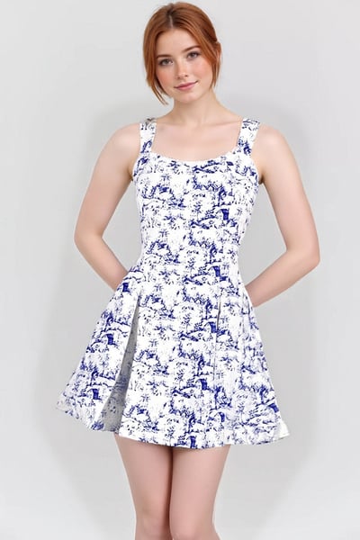 Printed sexy halter backless waisted dress with fresh temperament