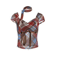 Top cover-up fashion sexy mesh print lace-up ultra-thin hot girl T-shirt - Thumbnail 3