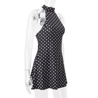 Fashionable and elegant polka dot print sexy backless waist dress - Thumbnail 3