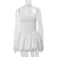 Fashionable French sexy tube top dress with ribbon waist and puffy short skirt - Thumbnail 3