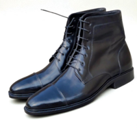 Crafted Leather Classic Men Black Leather Ankle High Lace up Boot - Thumbnail 3
