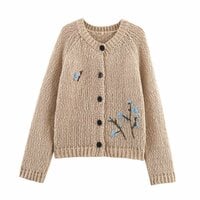 Fashionable Hand-embroidered Knitted Cardigan Sweater Jacket - Thumbnail 5