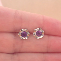 BOXED GIFT/Sterling Silver Amethyst Gemstone Flower Stud Earrings/Amethyst Studs/Amethyst Earrings/Amethyst Jewellery/Amethyst Jewelry/UK - Thumbnail 4