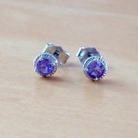 BOXED GIFT/Sterling Silver Amethyst Stud Earrings/Amethyst Earrings/Amethyst Studs/Amethyst Jewellery/Amethyst Jewelry/UK - Thumbnail 1