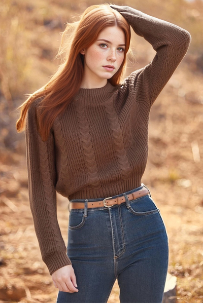 Retro Gentle Lazy Cable Round Neck Pullover Sweater