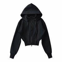Detachable drawstring hooded warm fleece zipper long-sleeved sweatshirt - Thumbnail 5