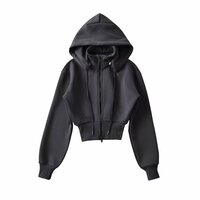 Detachable drawstring hooded warm fleece zipper long-sleeved sweatshirt - Thumbnail 8
