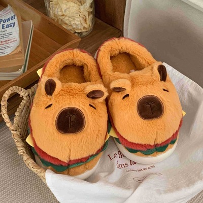 Capybara hamburger plush slippers - Thumbnail 1