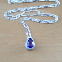 BOXED GIFT/Sterling Silver Amethyst & Cz Teardrop Pendant & Chain/Amethyst Necklace/Amethyst Jewellery/Amethyst Jewelry/UK - Thumbnail 1