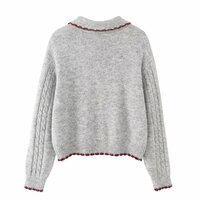 Retro girl sweet girl casual contrast color patchwork heart button cardigan sweater - Thumbnail 3
