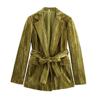 Velvet lapel with padded shoulders and waist-cinching long suit jacket trench coat - Thumbnail 2