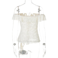 Irregular splicing ribbon women's lace lace-up one-shoulder top - Thumbnail 3
