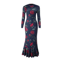 Celebrity-style slim fit basic floral round neck dress - Thumbnail 6