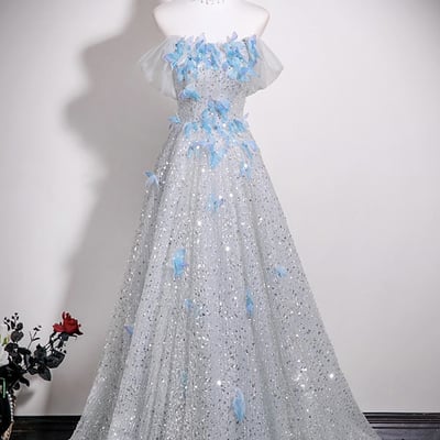 Shiny sequins long a-line prom party dress