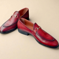 Crafted Leather Classic Men Red Leather Moccasin Horsebit Loafers Dress Shoes - Thumbnail 3
