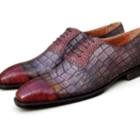 Crafted Leather Handmade Men Gray Red Patina Crocodile Leather Oxford Lace up Dress Shoes - Thumbnail 2