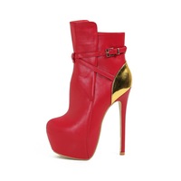 16CM high heel waterproof platform belt buckle short boots 2 colors - Thumbnail 4