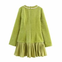 Fashionable and elegant women's retro style patchwork ribbon hem pleated dress - Thumbnail 2