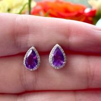 BOXED GIFT SET/Sterling Silver Amethyst & Cz Teardrop Pendant & Chain/Amethyst Necklace/Amethyst Jewellery/Amethyst Jewelry/UK - Thumbnail 6