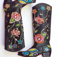 Crafted Leather Classic Women Black Leather Fancy Cowboy Boot - Thumbnail 2