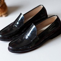 Crafted Leather Classic Men Black Patent Leather Moccasin Loafers Dress Shoes - Thumbnail 1