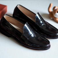 Crafted Leather Classic Men Black Patent Leather Moccasin Loafers Dress Shoes - Thumbnail 2