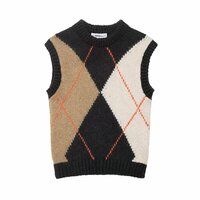Fashionable and elegant women's diamond pattern knitted vest top - Thumbnail 1