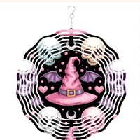 Pink Witch Hat Skulls & Bats Spinning Halloween Metal Ornament 10x10 | Free Shi - Thumbnail 1
