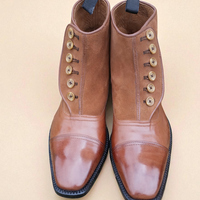 Crafted Leather Classic Men Genuine Brown / Suede Leather Ankle High Button Dress Boot - Thumbnail 1