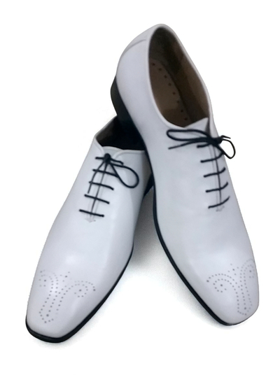 Crafted Leather Classic White Leather Oxford Lace up Dress Shoes