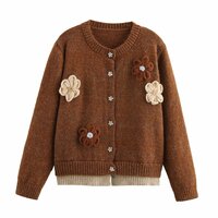 Street Fashion Tops Floral Knit Cardigan - Thumbnail 1