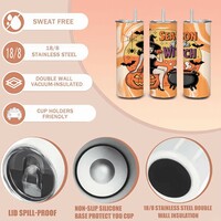 Season of the Witch Halloween Tumbler | Pin-Up Witch & Pumpkin Travel Cup with Metal Straw - Thumbnail 2