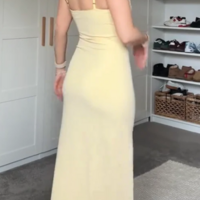 Fashion Simple Straps Yellow Long Prom Dress Evening Dresses - Thumbnail 1