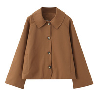 Retro style lapel single-breasted plaid lining contrast color long-sleeved short trench coat - Thumbnail 2