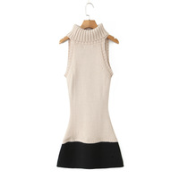 Retro style casual stitching stretch slim knit dress - Thumbnail 2