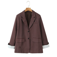 Brown striped loose-fitting two-button cuffed jacket suit - Thumbnail 2