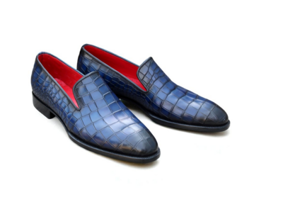 Crafted Leather Classic Blue Crocodile/Alligator Loafers Dress Shoes