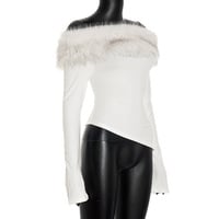 Furry paneled long-sleeved one-shoulder asymmetrical top - Thumbnail 6