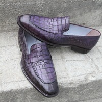 Crafted Leather Bespoke Men Dress Shoes Purple Crocodile Alligator Leather Moccasin Loafers - Thumbnail 2