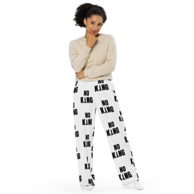 No kings / protest wear / all-over print unisex wide-leg pants