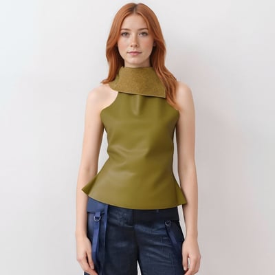 Solid color sexy backless pu leather sweet cool hot girl vest halter neck top