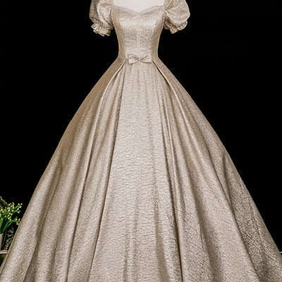 A-line champagne satin long prom party dress