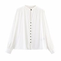 Fashionable padded shoulder long sleeve lapel casual shirt - Thumbnail 1