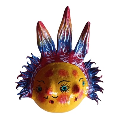 Vibrant coconut mask. collectibles. home decoration. wall decoration. interior decoration. mexican mask. mexican craft. mexican folk art.