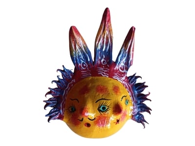 Vibrant Coconut mask. Collectibles. Home decoration. Wall decoration. Interior decoration. Mexican mask. Mexican craft. Mexican Folk Art.