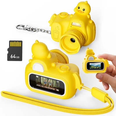 Mini Keychain Camera – Yellow Duck Toy with 64GB SD Card
