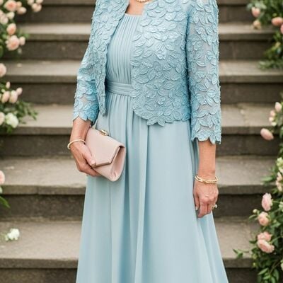 Blue sheath with lace jacket mother of bride/groom dresses evening formal gown