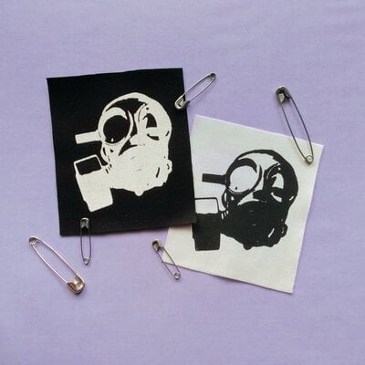 Gas mask cyber punk goth patch - white, black