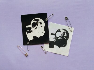Gas Mask Cyber Punk Goth Patch - White, Black